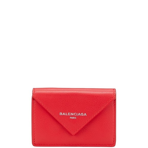 Balenciaga Paper Mini Trifold Wallet 391446 Red Leather Women's BALENCIAGA - Picture 1 of 10
